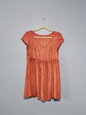 Washed Red Short Sleeve Babydoll Tunic